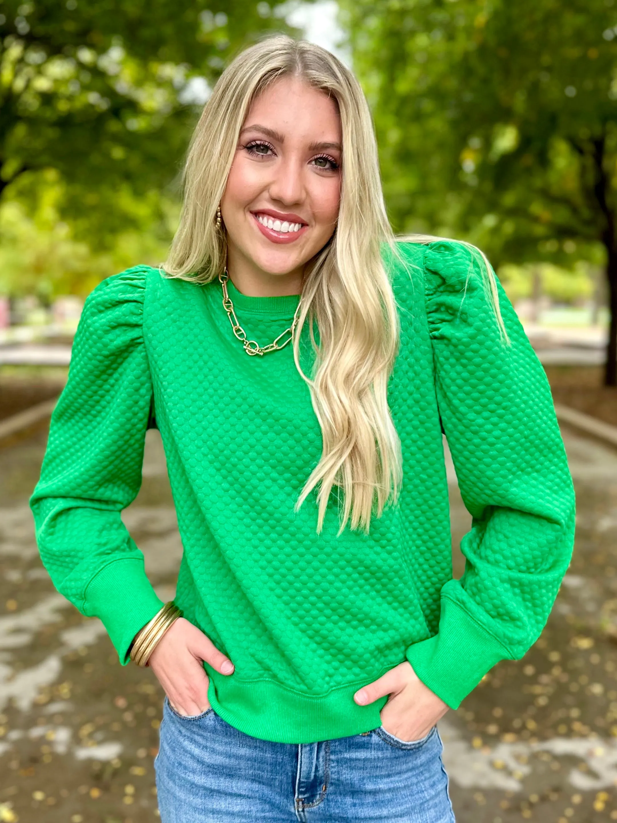 Breezy Times Green Textured Top