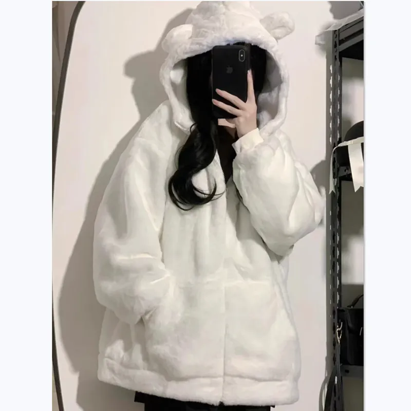 white plush coat KF83045